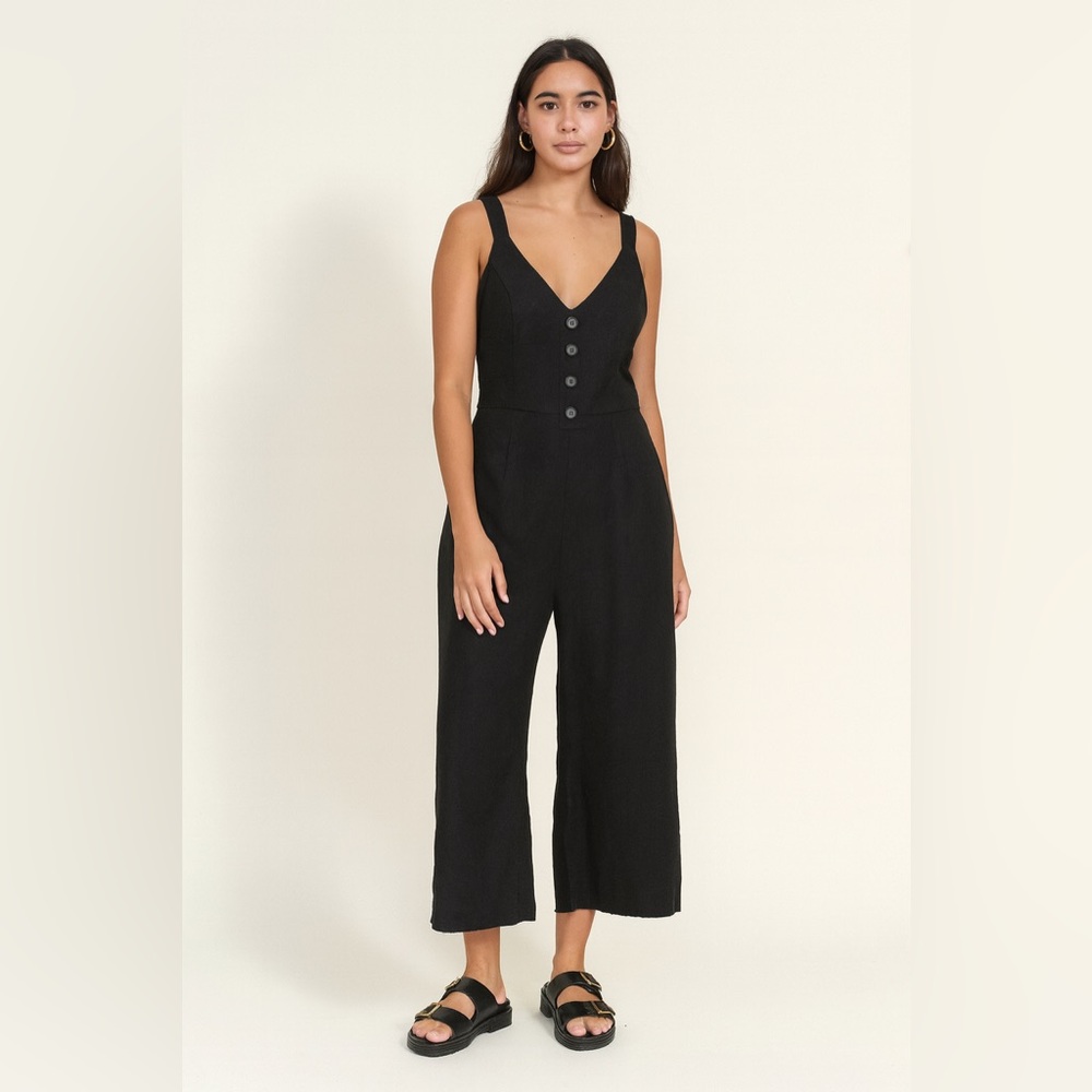 Rachel Roy Black Linen Sleeveless Open Back Cropped Jumpsuit Sz. 12